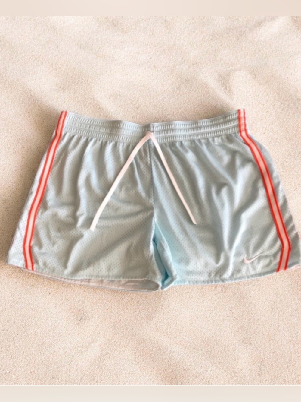 Nike Dry Fit Swim Shorts Size L Light Blue Orange Stripes Lined 5” Inseam